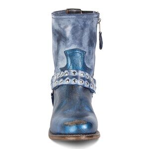 Freebird by Steven Metallic Blue Studded Leather Ankle Boot